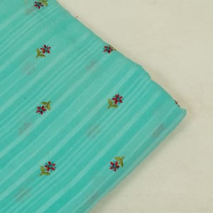 Firozi Color Cotton Embroidered Fabric