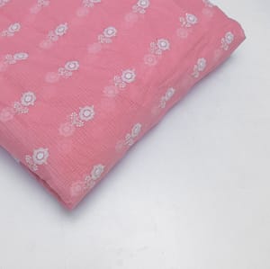 Pink Color Kota Doria Embroidered Fabric