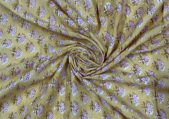 Printed Cotton Cambric Light Yellow Pink Flowers