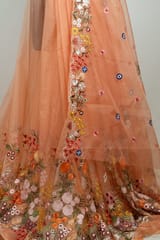 Peach Color Thread Embroidered Organza Set