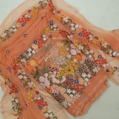 Peach Color Thread Embroidered Organza Set