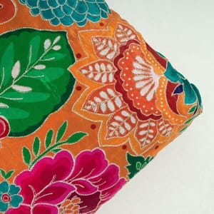 Orange Color Viscose Crepe Print with Embroidered Fabric