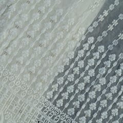 White Color Dyeable Georgette Embroidered Fabric (1Meter Piece)