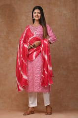 Pink Color Cotton Printed Shirt with Cotton Printed Bottom and Chiffon Printed Dupatta