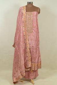 Onion Pink Color Dola Silk Embroidered Shirt with Bottom and Dola Silk Jacquard Dupatta