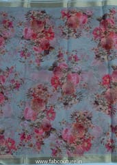 Light Grey Organza Digital Printed Fabric With Border (1Meter Piece)