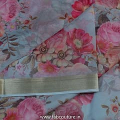 Light Grey Organza Digital Printed Fabric With Border (1Meter Piece)