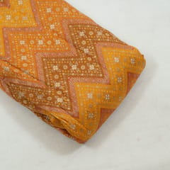 Mustard Color Jacquard Silk Printed Fabric