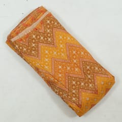 Mustard Color Jacquard Silk Printed Fabric