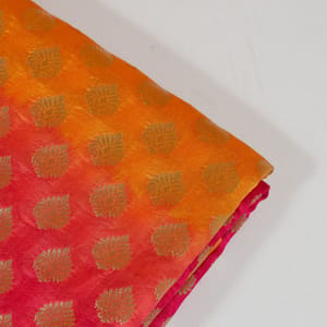 Yellow with Pink Color Silk Shibori Booti Fabric