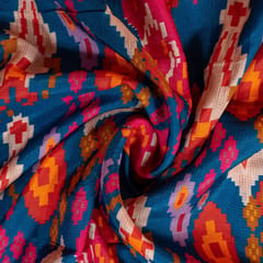 Blue Color Dola Silk Digital Printed Fabric