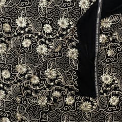 Black Color Velvet Embroidered Fabric