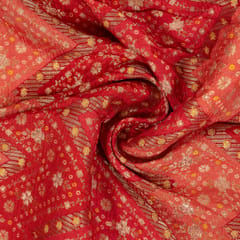 Red Color Dola Silk Jacquard Printed Fabric