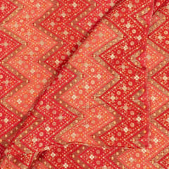 Red Color Dola Silk Jacquard Printed Fabric