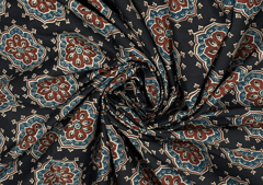 Printed Cotton Cambric Black Multicolor Flowers