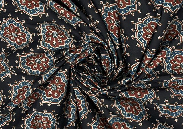 Printed Cotton Cambric Black Multicolor Flowers