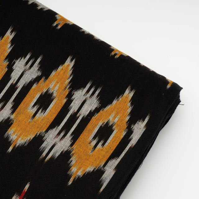 Black with Multi Color Cotton Ikat Fabric