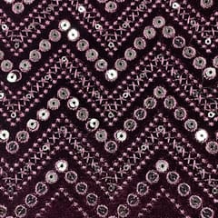 Purple Color Velvet Embroidered Fabric