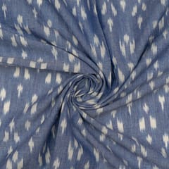 Blue with White Color Cotton Ikat Fabric