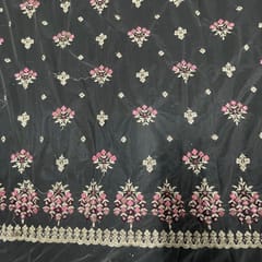 Pink Color Net Embroidered Fabric