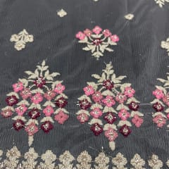 Pink Color Net Embroidered Fabric