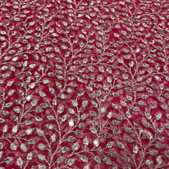 Pink Color Net Embroidered Fabric