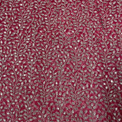 Pink Color Net Embroidered Fabric