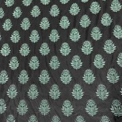 Grey Color Net Embroidered Fabric