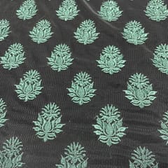 Grey Color Net Embroidered Fabric