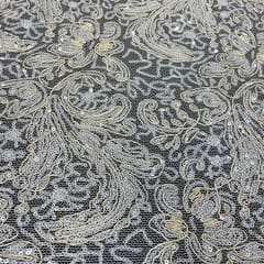 White Color Net Embroidered Fabric