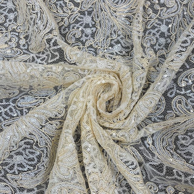 White Color Net Embroidered Fabric