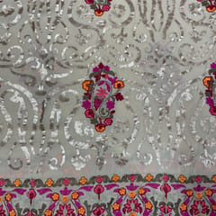 Peach Color Chiffon Embroidered Fabric