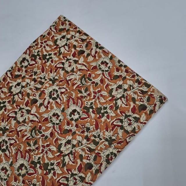 Orange Color Cambric Cotton Kalamkari Printed Fabric