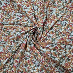 Orange Color Cambric Cotton Kalamkari Printed Fabric