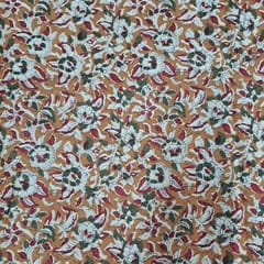 Orange Color Cambric Cotton Kalamkari Printed Fabric