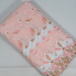 Peach Color Cotton Embroidered Fabric