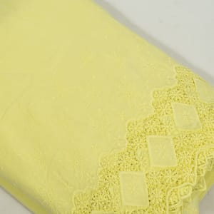 Lime Green Color Cotton Chikan Border Embroidered Fabric