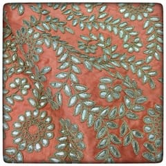 Peach Poly Dupion Embroidered Fabric (1.80Meter Piece)