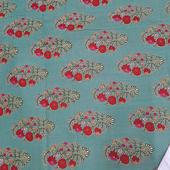 Sea Green Color Cotton Cambric Printed Fabric