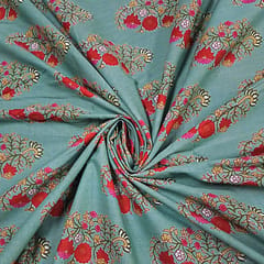 Sea Green Color Cotton Cambric Printed Fabric