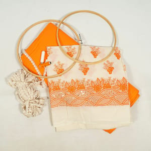 Cream Color Cotton Embroidered Fabric with Lace and Orange Color Cotton Cambric Fabric DIY Set