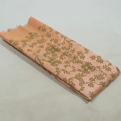 Peach Color Poly Dupion Embroidered Fabric (1 Meter Piece)