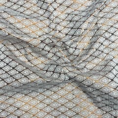 White Gold Geometric Dyeable Semi Brocade Fabric