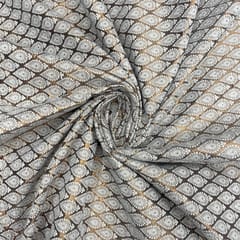 White Gold Geometric Dyeable Semi Brocade Fabric