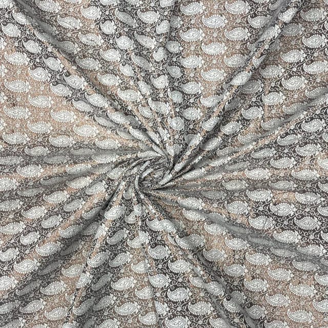 Gold White Color Geometric Dyeable Semi Brocade Fabric