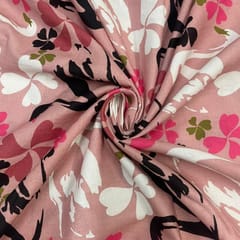 Dark Peach Floral Cotton Linen Printed Fabric