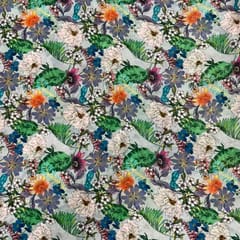 Grey Multicolor Floral Chiffon Printed Fabric