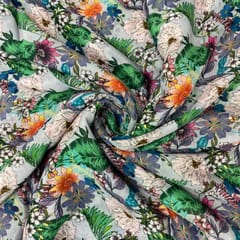 Grey Multicolor Floral Chiffon Printed Fabric