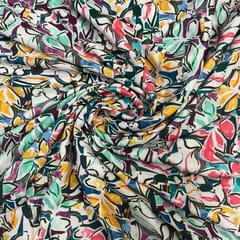 White Multicolor Leaves Rayon Printed Fabric