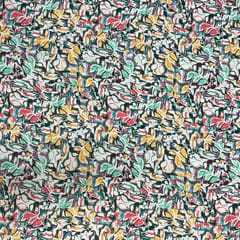 White Multicolor Leaves Rayon Printed Fabric